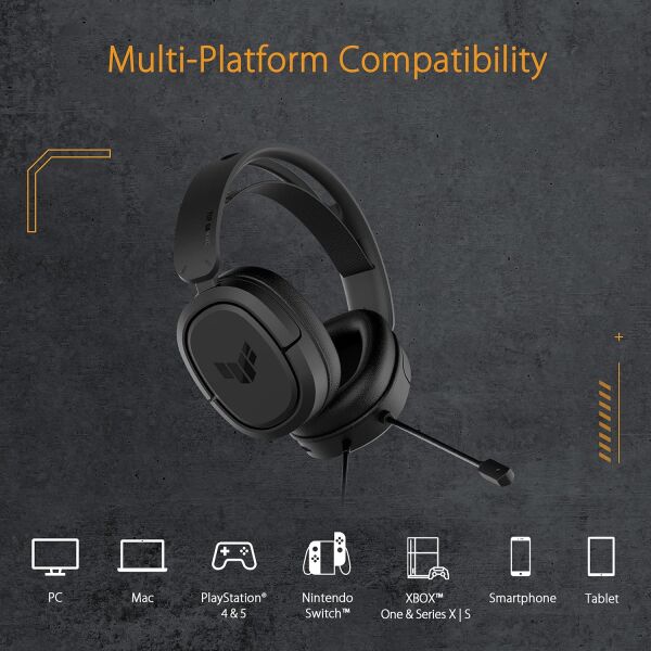 Asus TUF Gaming H1 7.1 Surround 3.5mm Kablolu Siyah Gaming (Oyuncu) Kulaklık